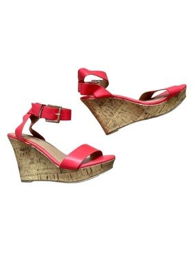 Call It Spring Hot Flamingo Pink Cork Wedge Sandals - Size 6.5